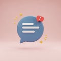 3D Rendered Blue Chat Bubble with Exclamation Mark Notification on Pink Background message Royalty Free Stock Photo
