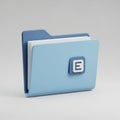 3D-rendered image of a blue folder icon with a stylized letter \'E\' on the front. The folde Royalty Free Stock Photo