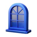 Blue arched window frame with grid on white background 3 D render image Royalty Free Stock Photo