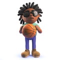 Cartoon black African male character in 3d holding a basketball