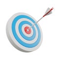 3D Rendered Archery Target with Arrow Hitting the Bullseye on a White Background image Royalty Free Stock Photo