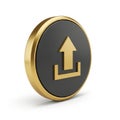 A3D Rendered Gold and Black Upload Icon Button with a Subtle Shadow on a White Background Royalty Free Stock Photo