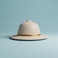 A3D Rendered Pith Helmet with a Gold Band on a Light Blue Background safari hat explorer hat Royalty Free Stock Photo