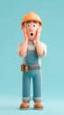 Cartoon Construction Worker With Shocked Expression, Hands on Face and Wearing Hardhat Royalty Free Stock Photo