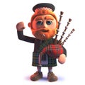 3d cartoon Scots wearing a kilt and playing the bagpipes while waving Royalty Free Stock Photo