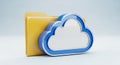 3D Render of a Yellow Folder with a Blue Cloud Icon Symbolizing Cloud Storage data technology Royalty Free Stock Photo