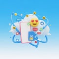 3D Render of a Smartphone with 5GSIM Card Surrounded by Social Media Icons and Clouds Royalty Free Stock Photo