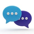 Two Overlapping 3D Speech Bubbles in Blue and Purple with White Dots chat bubble conversation Royalty Free Stock Photo