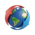 3D Rendered Globe with Red and Blue Arrows Symbolizing Global Connectivity and Exchange Royalty Free Stock Photo