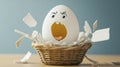 Angry Cartoon Egg Hatching in Woven Basket Royalty Free Stock Photo
