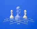 A 3D-rendered chess pieces icon with a board game of Tic-tac-toe. Royalty Free Stock Photo