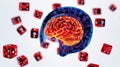 3D Brain Dice Question Marks Risk Chance Decision Making Royalty Free Stock Photo