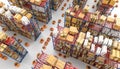 3d rendered image of a modern automated warehouse with drones