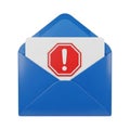 Blue Open Envelope with a White Card Displaying a Red Octagon Stop Sign with Exclamation Mark Royalty Free Stock Photo