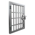 Open Metal Prison Door with Vertical Bars and Locking Mechanism Royalty Free Stock Photo