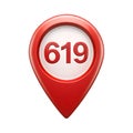 Red map pin with number 619 Royalty Free Stock Photo