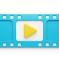 3D Rendered Blue Film Strip with Yellow Play Button Icon on White Background video Royalty Free Stock Photo
