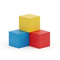 Three Primary Colored 3D Cubes Stacked in a Pyramid Formation on White Background blocks Royalty Free Stock Photo