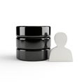 3D Rendered Stack of Black Databases Next to a White Human Icon on White Background glossy Royalty Free Stock Photo