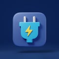 A 3D-rendered image shows a stylized blue electrical plug with two silver prongs on a Royalty Free Stock Photo