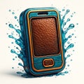 Smartphone submerged in water splashes on white background Royalty Free Stock Photo