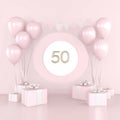 D rendered image of a 50th birthday party setup with balloons and presents Royalty Free Stock Photo