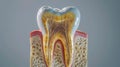 3D rendered image of a tooth cross-section highlighting the internal structure including nerves and roots Royalty Free Stock Photo