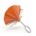 Orange Fan- Shaped Object with Metal Rods and Ring Handle on White Background tool kitchen tool Royalty Free Stock Photo