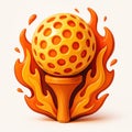 Golf Ball On Tee With Flames orange yellow Royalty Free Stock Photo