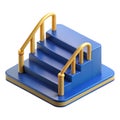Blue and yellow 3 D rendered staircase with railings on white background stairs steps Royalty Free Stock Photo