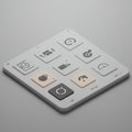 A 3D-rendered keypad featuring a grid of nine square buttons with minimalist icons. Royalty Free Stock Photo
