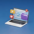 3D Rendered Laptop Displaying Social Media Icons and Folder computer Royalty Free Stock Photo