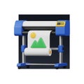 3D Rendered Large Format Printer Plotter with Paper Roll and Graphic Design Royalty Free Stock Photo