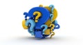 A 3D rendered large question mark composed of smaller blue and yellow question marks arranged in a circular pattern on a clean Royalty Free Stock Photo