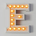 A 3D-rendered letter E, designed as a glowing light bulb font, in a 3D alphabet character style. Royalty Free Stock Photo
