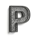 3D Rendered Letter P Made of Metallic Wire Mesh and Solid Metal Frame alphabet typography Royalty Free Stock Photo