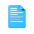 3D Render of a Light Blue Document Icon with a Curled Corner, Clean and Modern Design for Digital Interface
