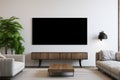 3D rendered living space Blank LED TV on the wall, design ready Royalty Free Stock Photo