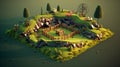 3d Rendered Low Poly Farm With Nature-inspired Shapes And Imaginative Prison Scenes