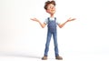 3D rendered man in overalls signaling that further progress is impossible on white Royalty Free Stock Photo