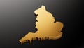 3D rendered map of England in shiny gold on a black background - travel and vacation concept