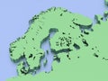 3D rendered map of Finland and Scandinavia
