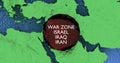 3D rendered map of Middle East with a red sticker