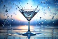 3D rendering of the martini glass with water drops. Water background Royalty Free Stock Photo