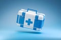 3D rendered medical kit floating on a blue gradient, emphasizing purpose with cross Royalty Free Stock Photo