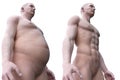 A comparision of a fit and obese male Royalty Free Stock Photo