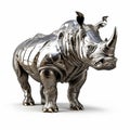 Futuristic Chrome Rhino 3d Model With Silver Spikes On White Background