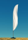 3d rendered mockup blank template of white empty beach flags against a clear sky background. flags for events, parties. Royalty Free Stock Photo