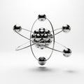 3D Rendered Atomic Model with Silver Spheres and Orbiting Rings on a White Background Royalty Free Stock Photo