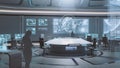 3D rendered, modern, futuristic command center interior with people Royalty Free Stock Photo